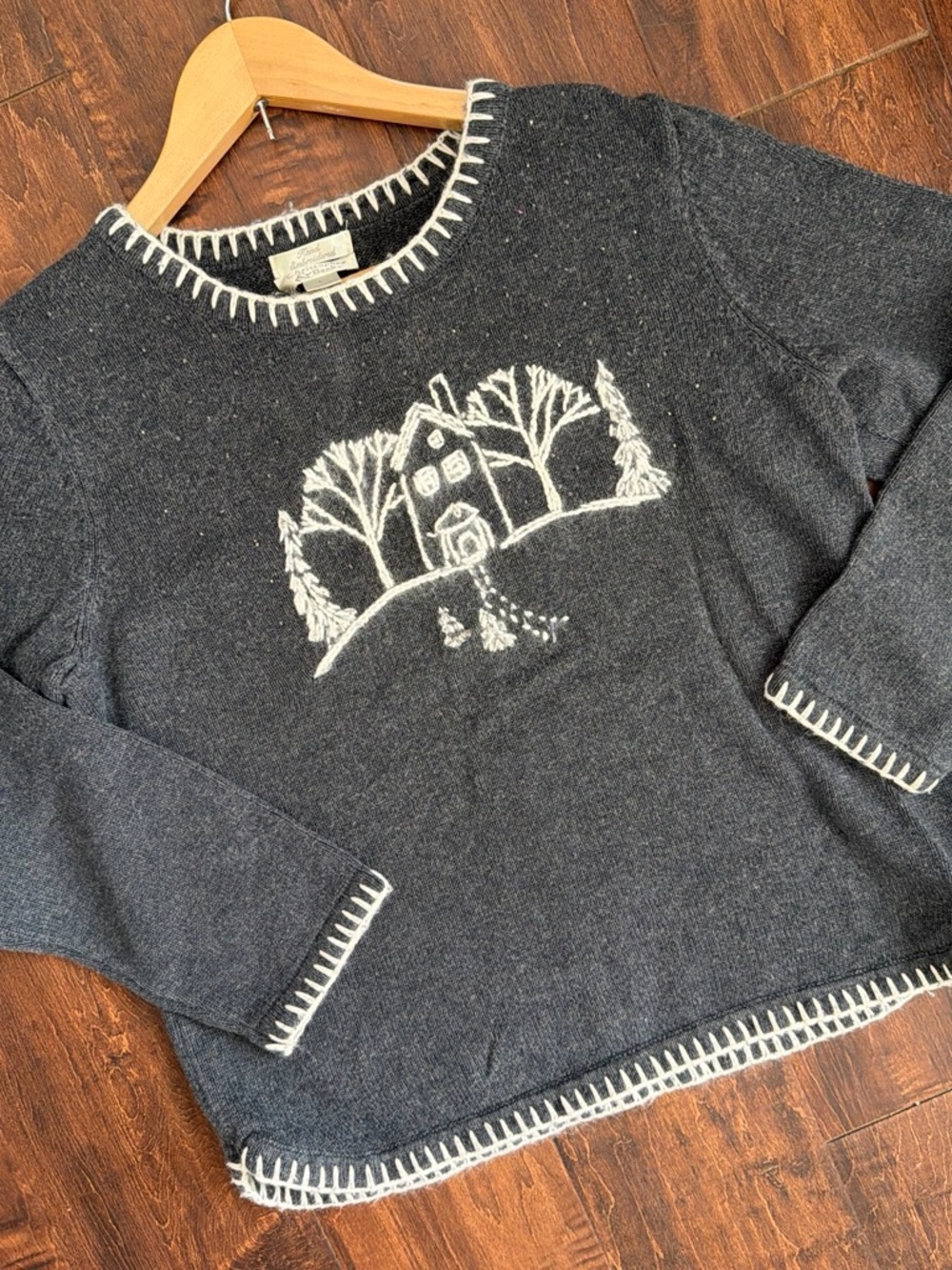 Christopher & Banks Dark Gray Embroidered Cabin Sweater